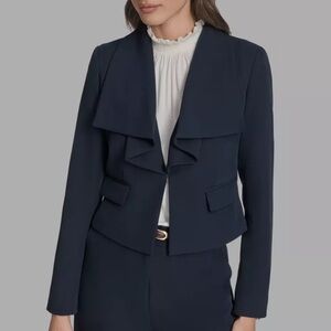 Tahari Draped Open-Front Black Blazer Jacket